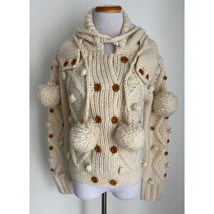 2die4 Antonio Berardi Italian Laine Wool Hooded Cardigan Sweater w/ Pom Poms